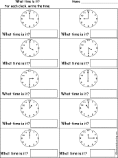 ... time is it printable worksheets for each of the clocks write the time