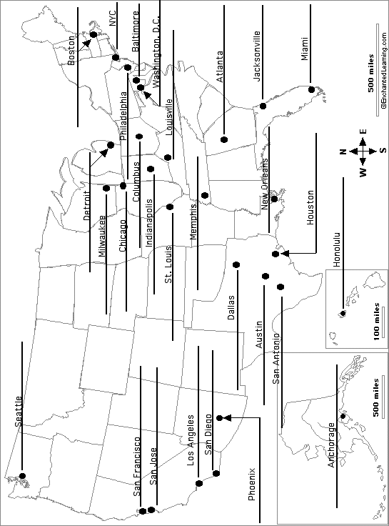 Label US cities map answers