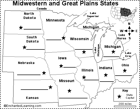 Label Midwestern Us State Capitals Printout