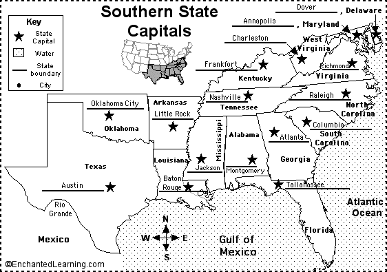 Southern US state capitals to label