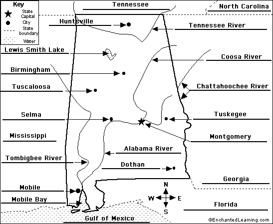 Label Alabama state map answers