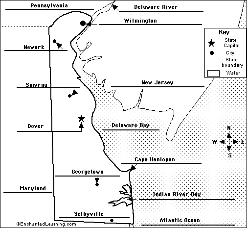 map of delaware state. Label Delaware state map