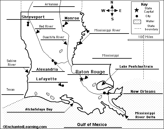 Label Louisiana map answers