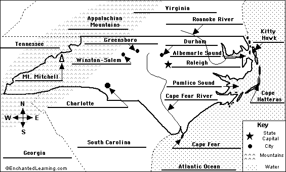 Label North Carolina map answers