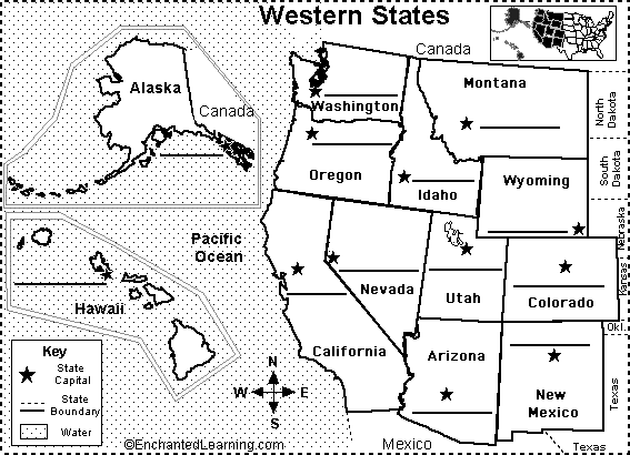 Label Western Us State Capitals Printout