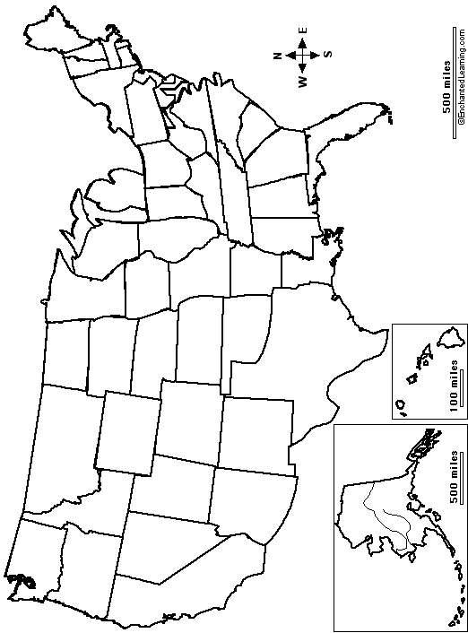Outline Map USA With State Borders EnchantedLearning
