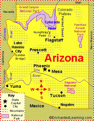 map of usa states and cities. State Abbreviation - AZ