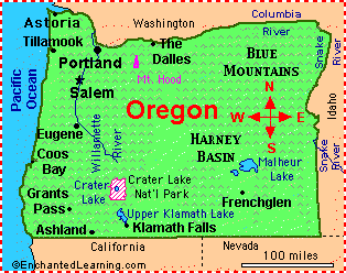 Oregon  on Oregon  Facts  Map And State Symbols   Enchantedlearning Com