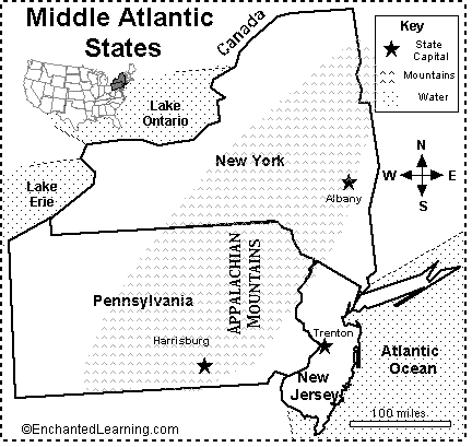 Middle Atlantic States Map/Quiz Printout - EnchantedLearning.com