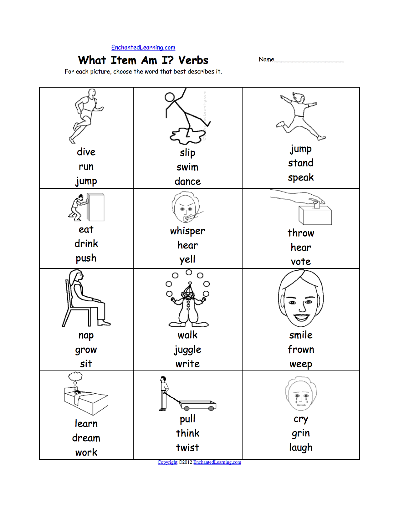 EnchantedLearning.com Verb: worksheets word  ks1 sight