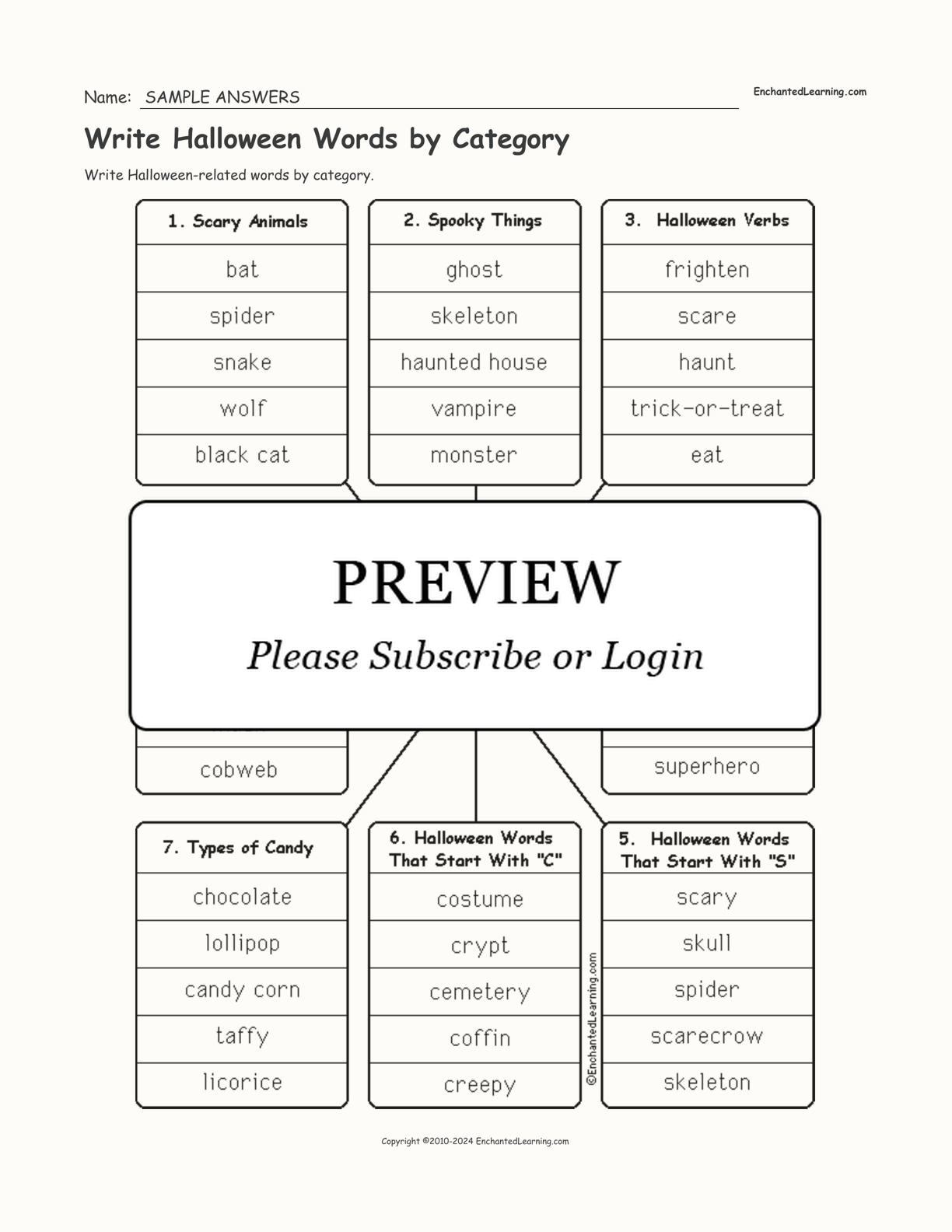 Write Halloween Words by Category interactive worksheet page 2