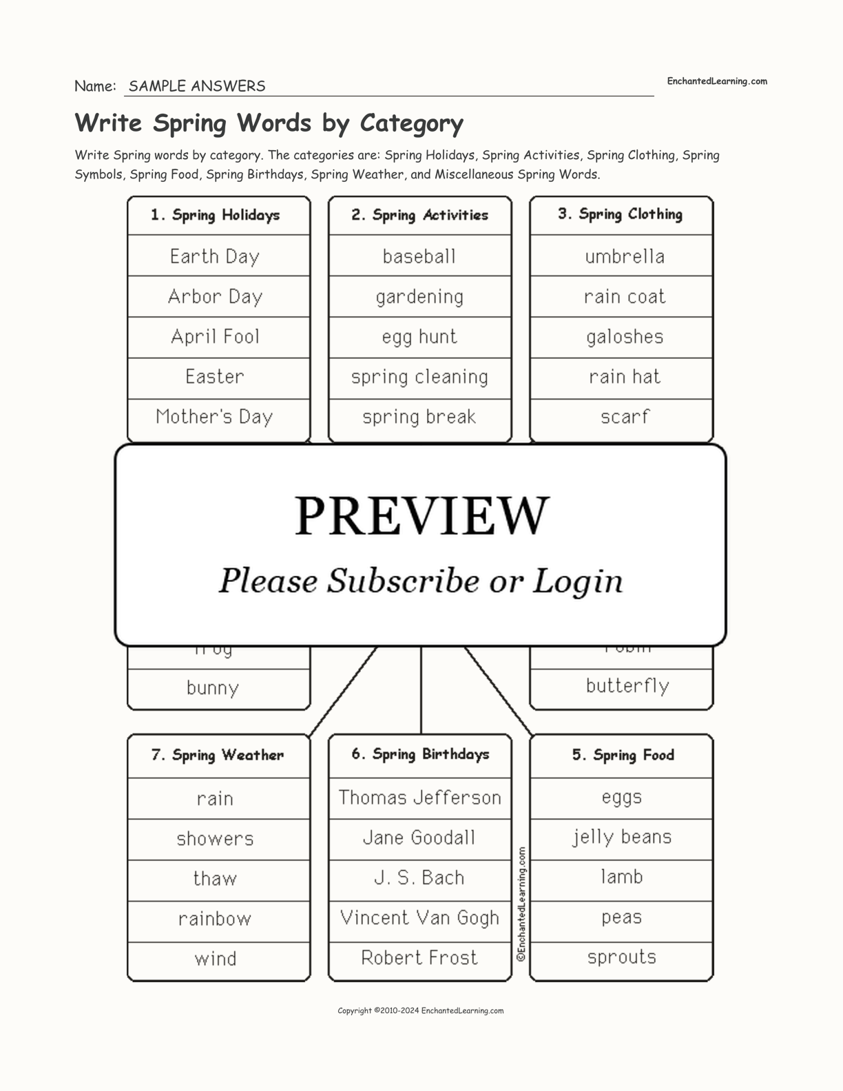Write Spring Words by Category interactive worksheet page 2