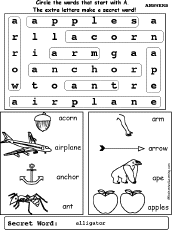 Letter A Wordsearch