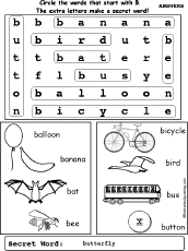 Letter B Wordsearch