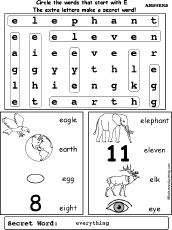 Letter E Wordsearch