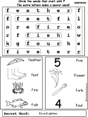 Letter F Wordsearch