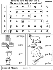 Letter G Wordsearch