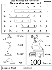 Letter H Wordsearch