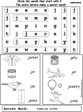 Letter J Wordsearch