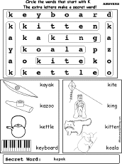 Letter K Wordsearch