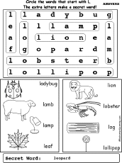 Letter L Wordsearch