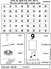 Letter N Wordsearch