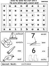 Letter S Wordsearch