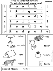 Letter T Wordsearch