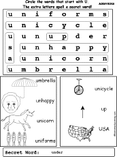 Letter U Wordsearch