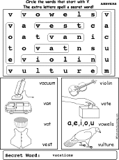 Letter V Wordsearch