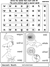 Letter W Wordsearch