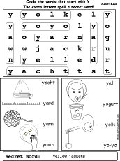 Letter Y Wordsearch