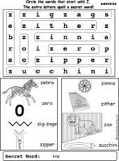 Letter Z Wordsearch