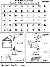 Circus Wordsearch