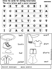 Clothes Wordsearch