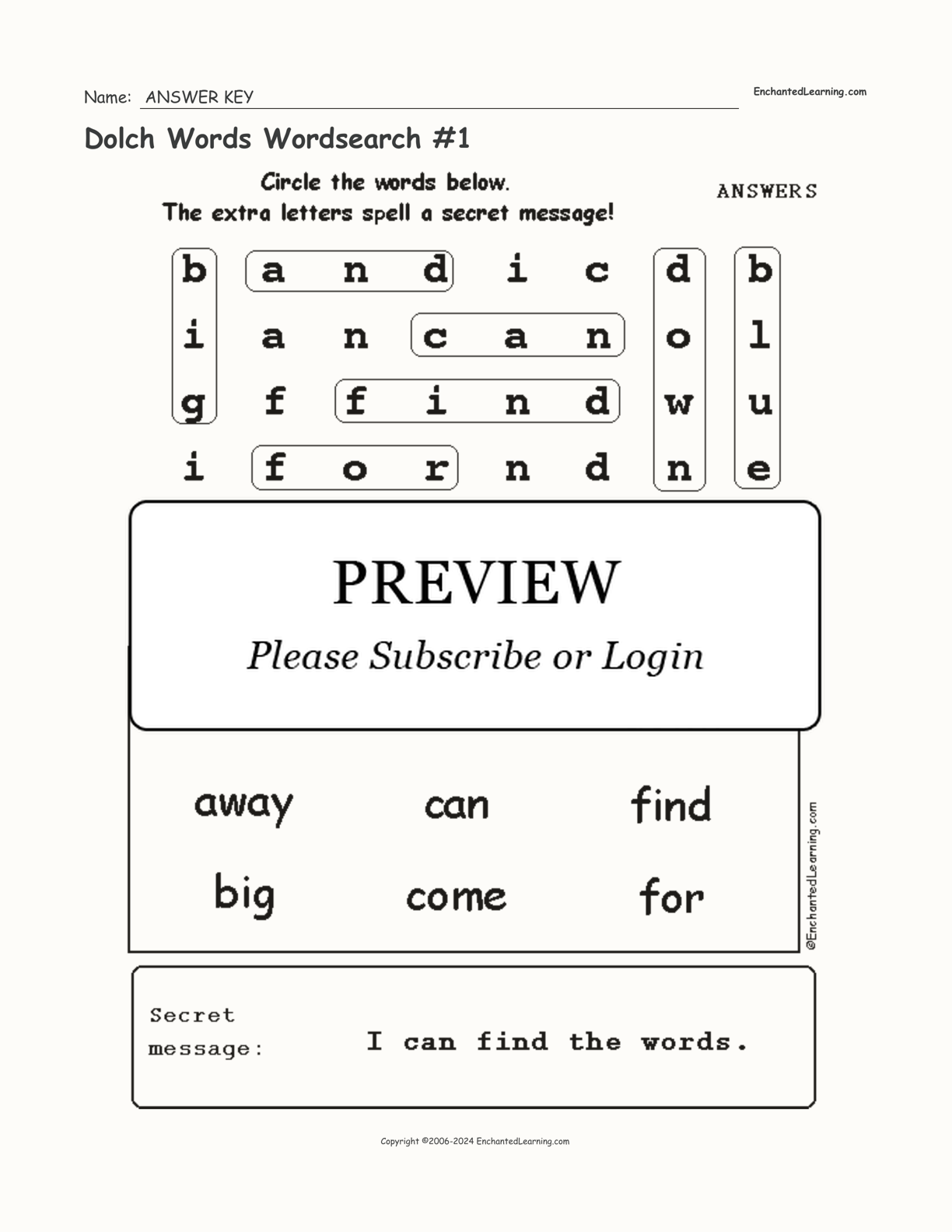 Dolch Words Wordsearch #1 interactive worksheet page 2