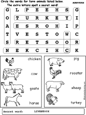 Farm Animals Wordsearch