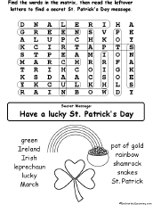 St. Patrick's Day Wordsearch