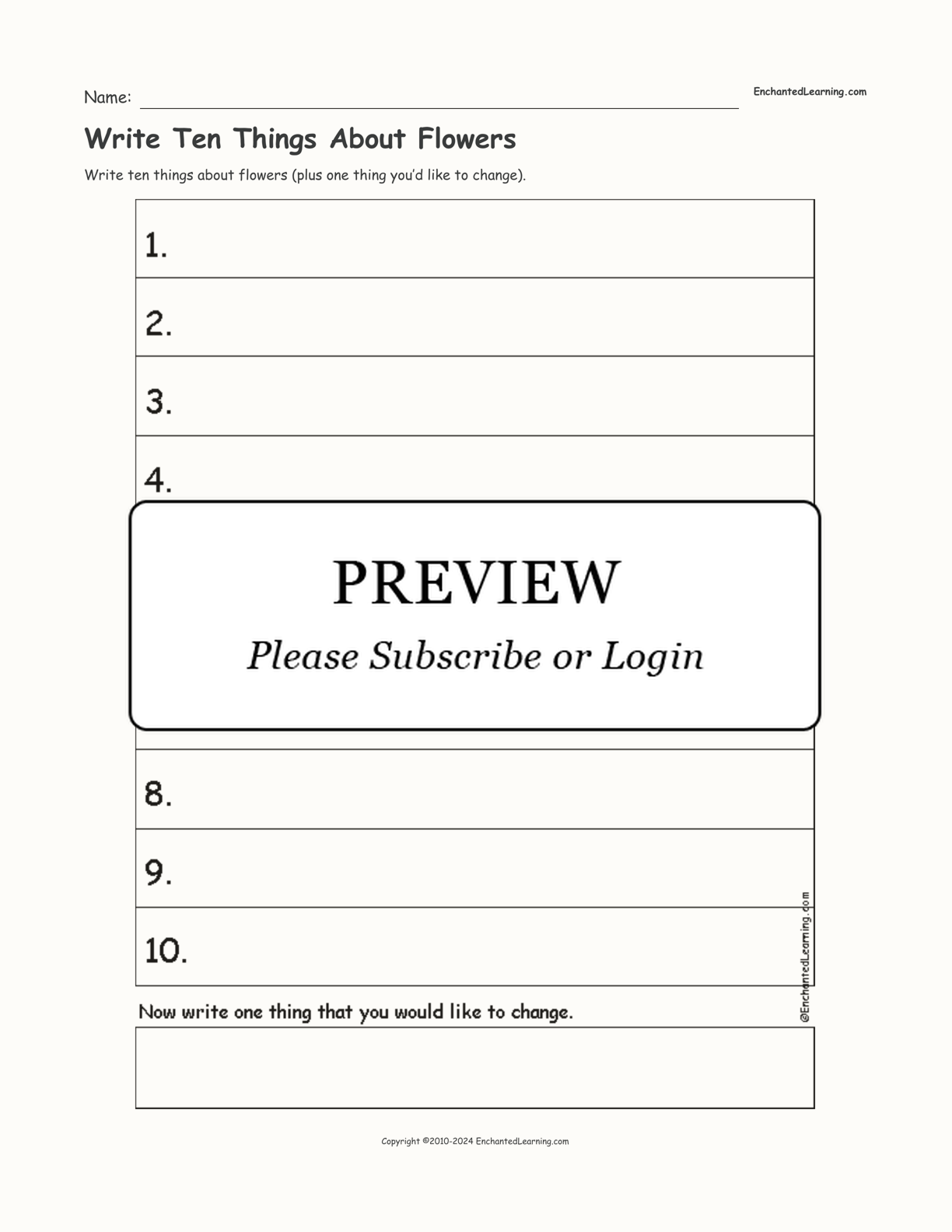 Write Ten Things About Flowers interactive worksheet page 1