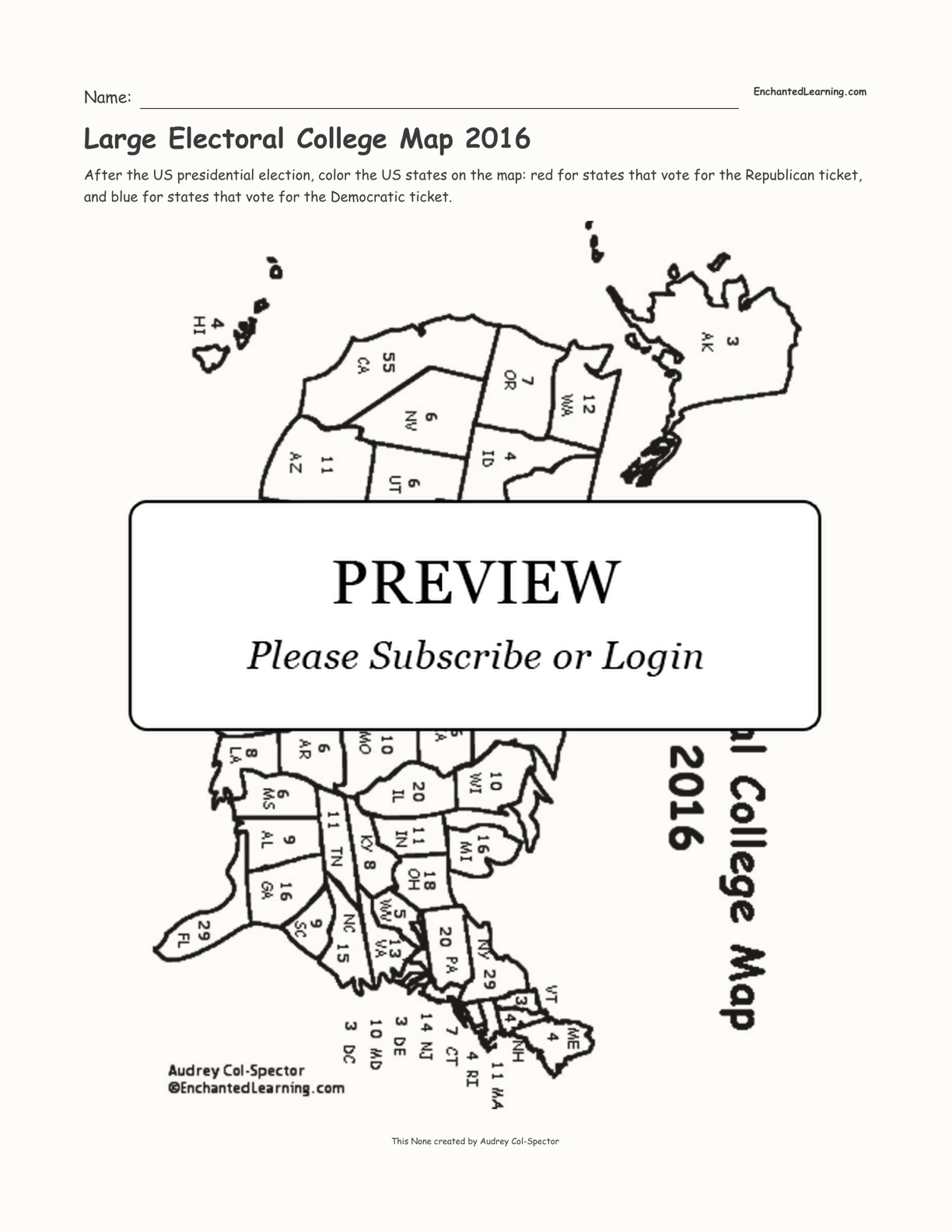 Large Electoral College Map 2016 interactive worksheet page 1