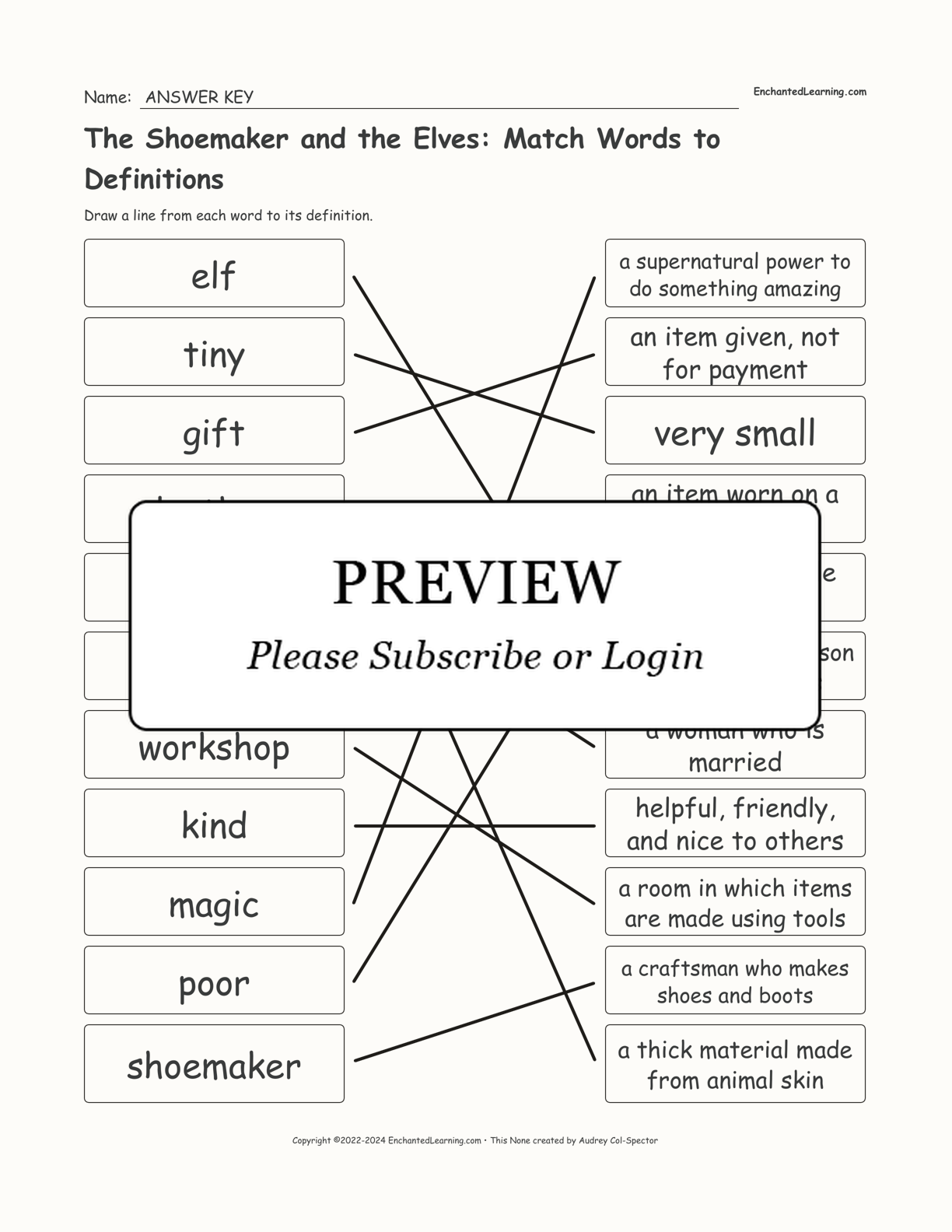The Shoemaker and the Elves: Match Words to Definitions interactive worksheet page 2