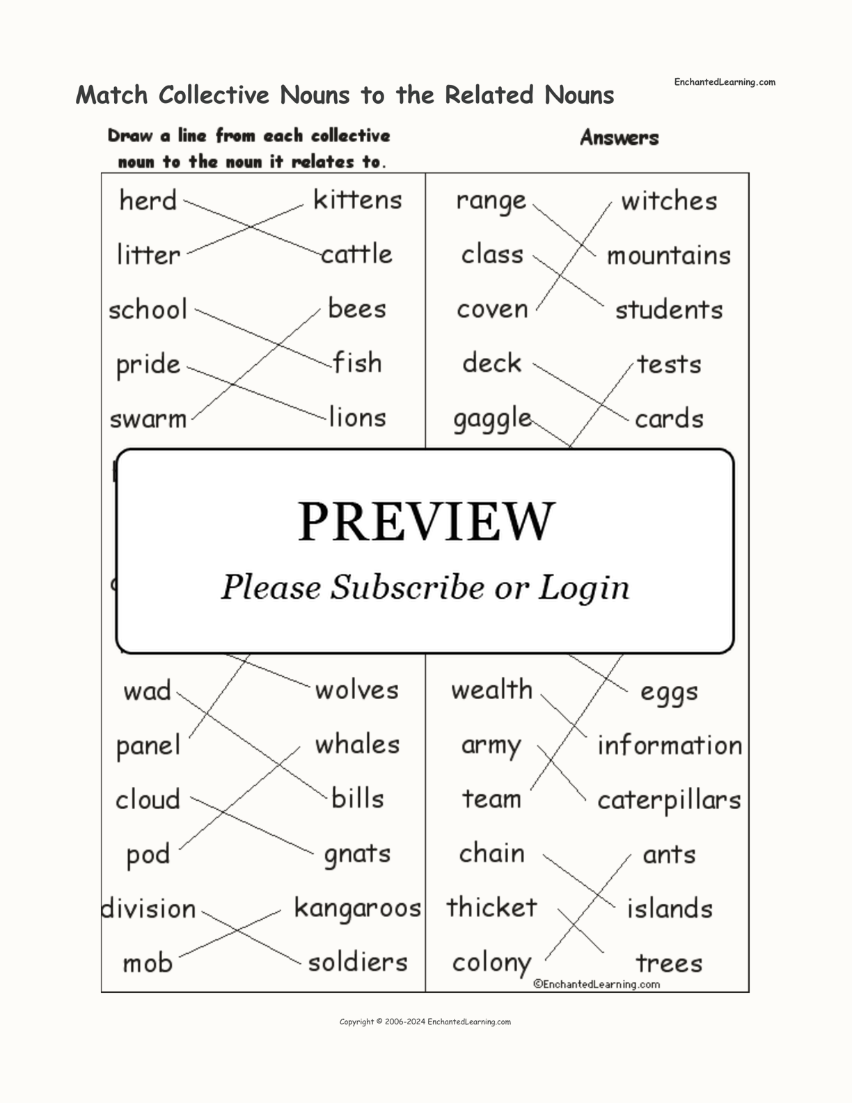 Match Collective Nouns to the Related Nouns interactive worksheet page 2