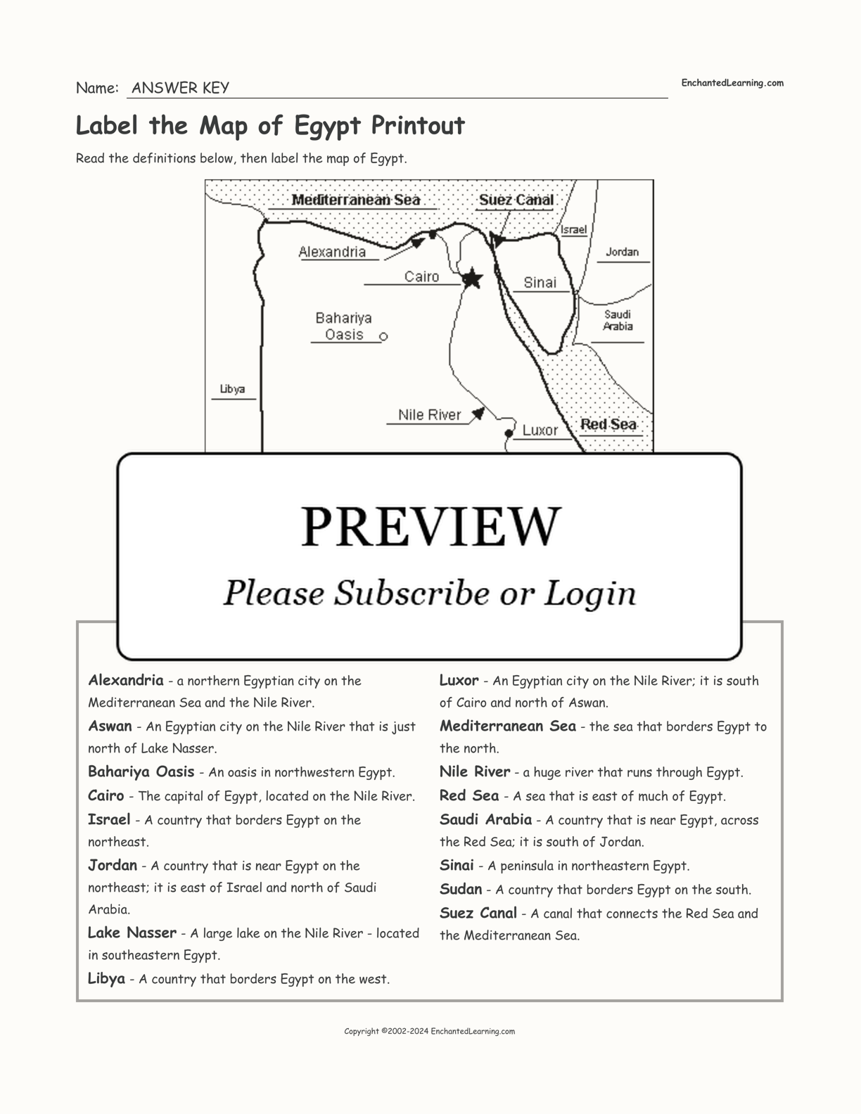 Label the Map of Egypt Printout interactive worksheet page 2