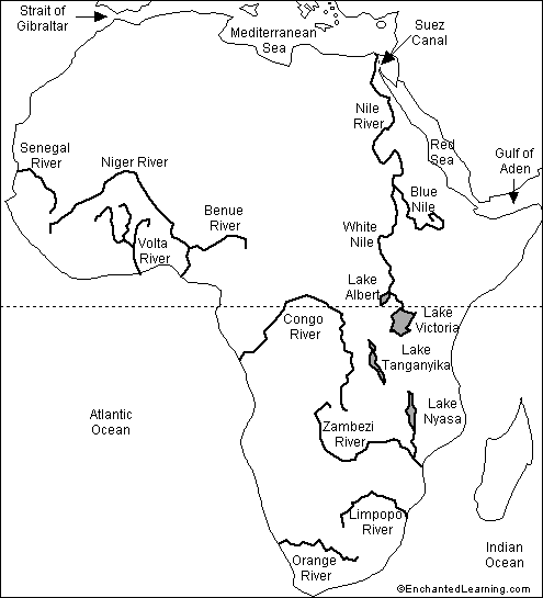 blank map of africa with rivers Outline Map Labeled African Rivers Enchantedlearning Com blank map of africa with rivers