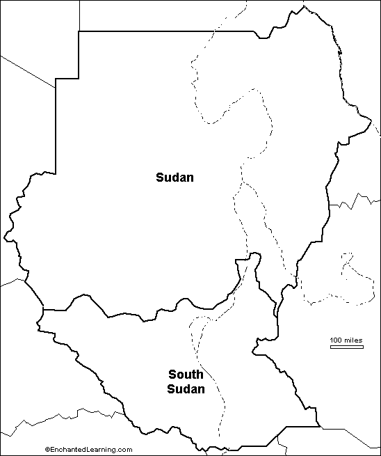 Search result: 'Outline Map: Sudan and South Sudan'