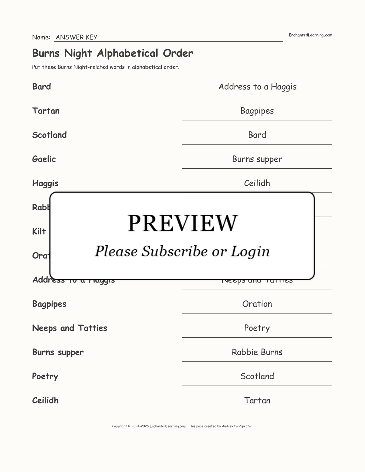 Burns Night Alphabetical Order interactive worksheet page 2