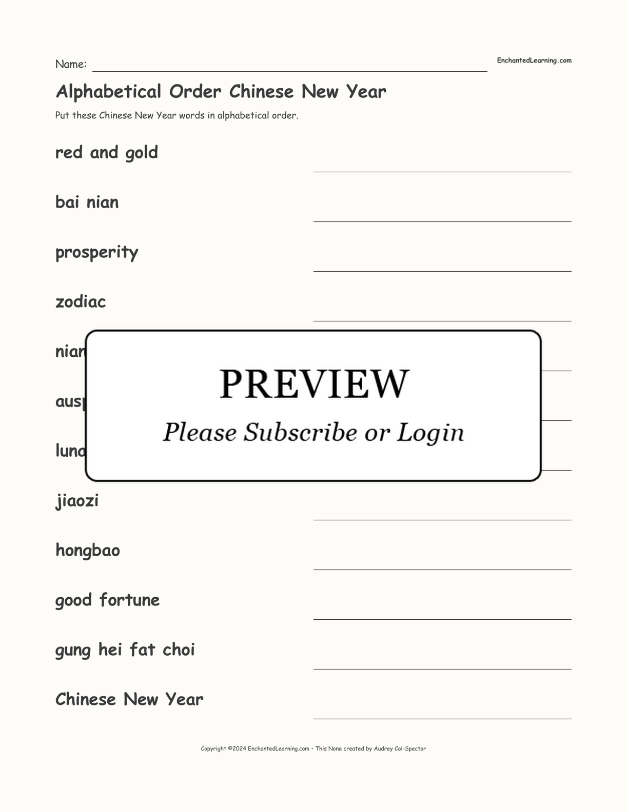 Alphabetical Order Chinese New Year interactive worksheet page 1