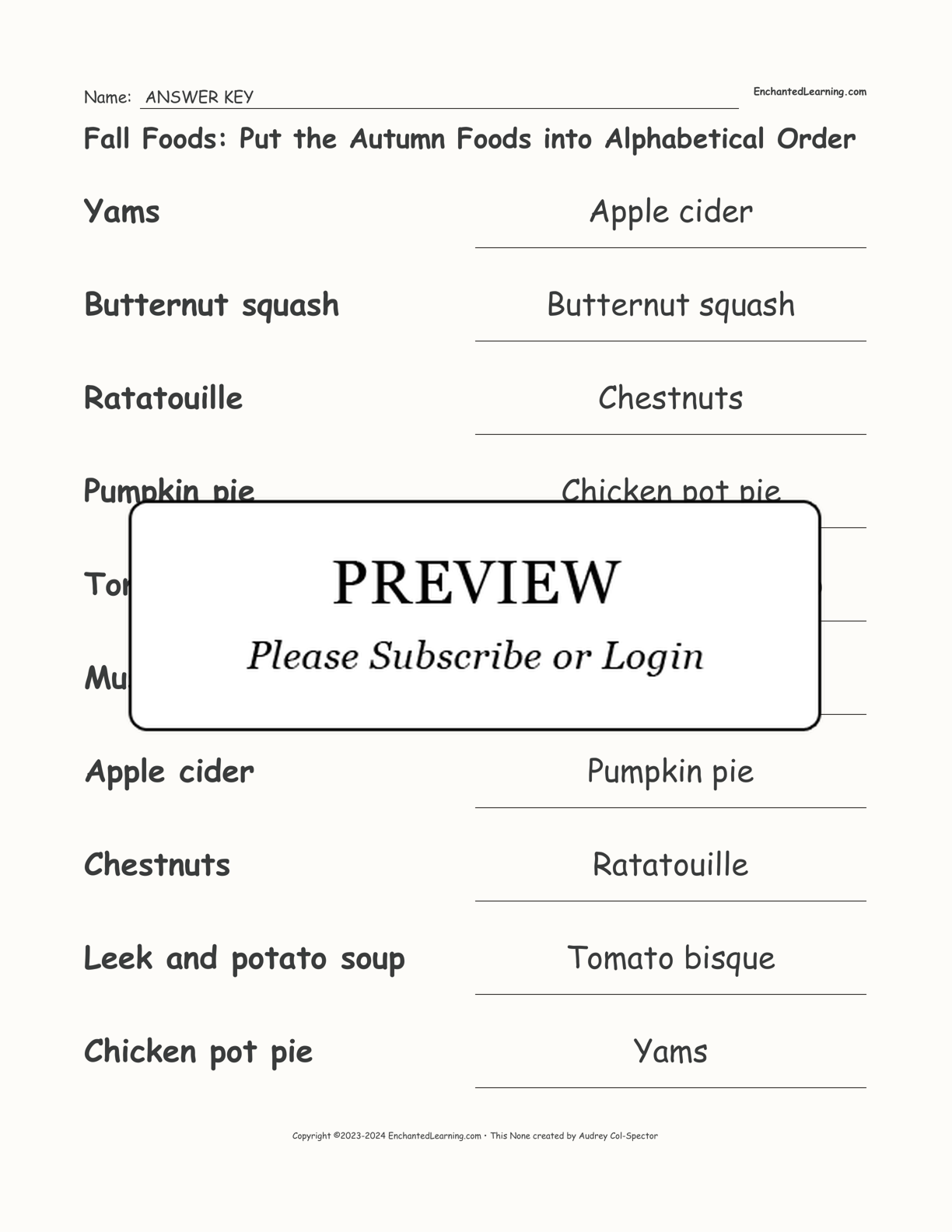 Fall Foods: Put the Autumn Foods into Alphabetical Order interactive worksheet page 2