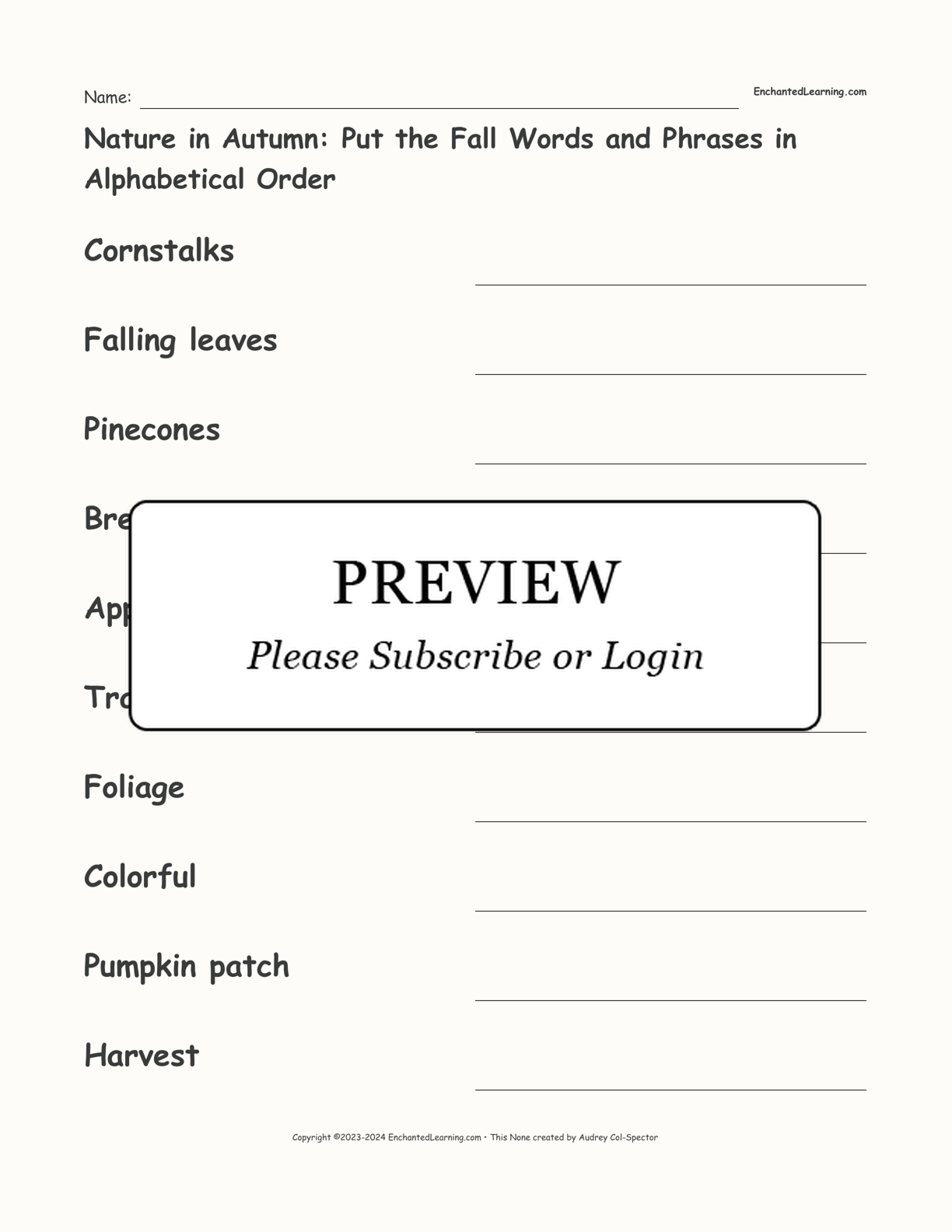 Nature in Autumn: Put the Fall Words and Phrases in Alphabetical Order interactive worksheet page 1