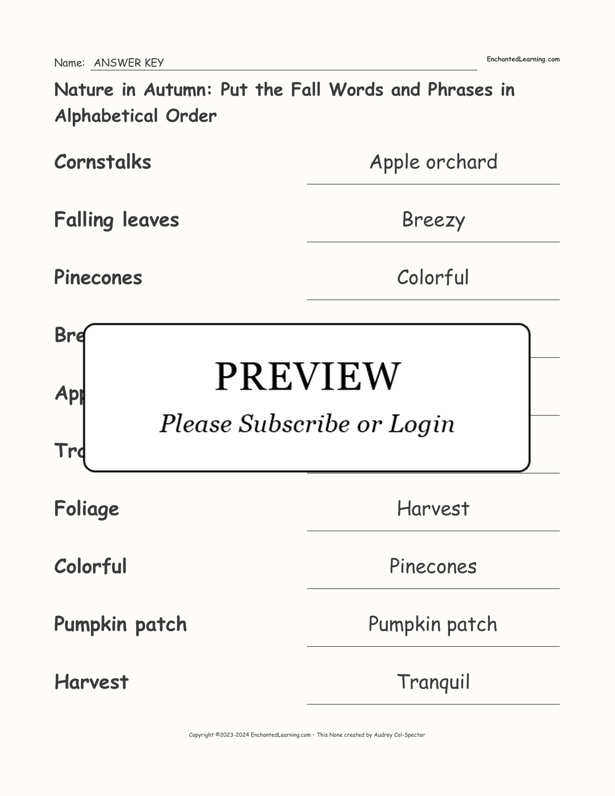 Nature in Autumn: Put the Fall Words and Phrases in Alphabetical Order interactive worksheet page 2